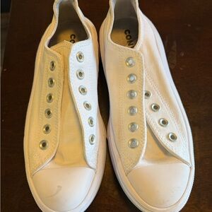 Converse Classic White Laceless Sneakers platform